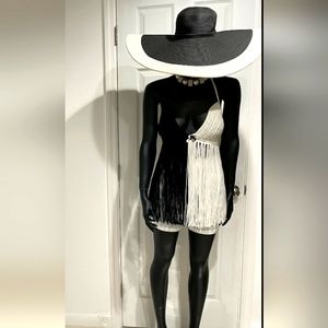 HANDMADE BLACK & WHITE CROCHET FRINGE TRIANGLE BIKINI TOP NEW WITHOUT TAGS.